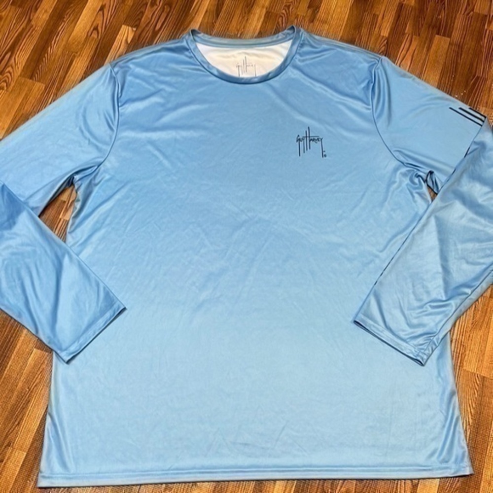 Guy Harvey mens lt. Blue fishing shirt. Size XXL.